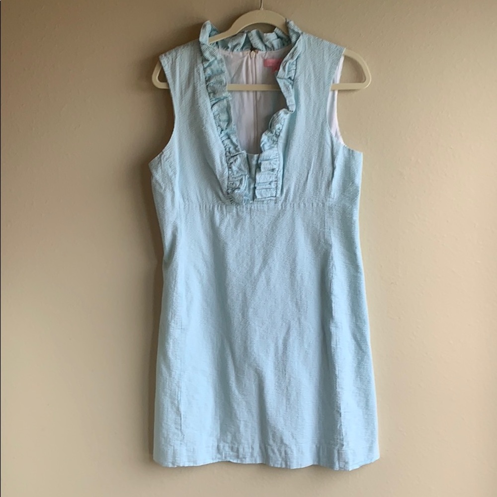 Lilly Pulitzer seersucker dress with ruffled neck